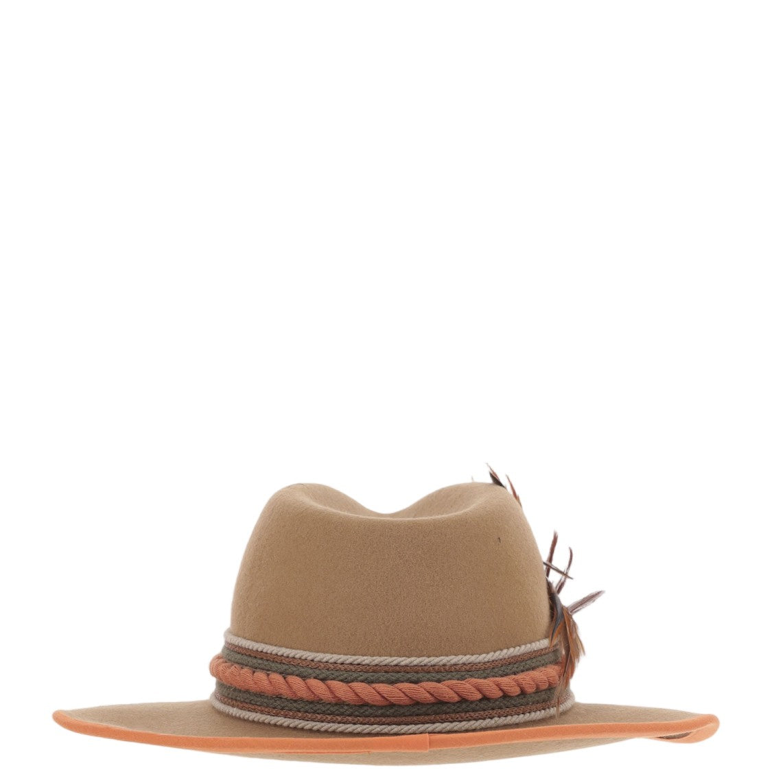Alexia Alvarez De Toledo Beige Handmade Feather Brooch Wool Hat
