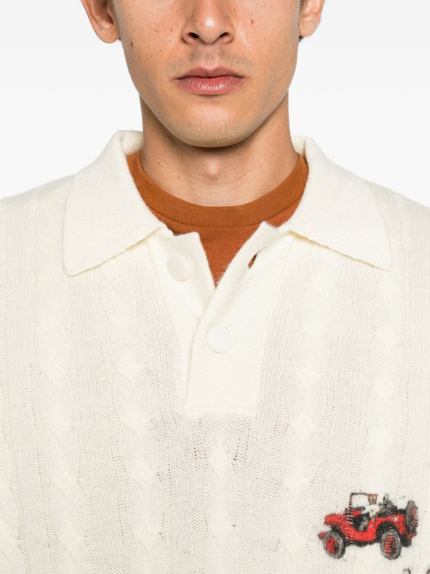 House Of Errors Graphic Car Cable Knit Wool Sweater
