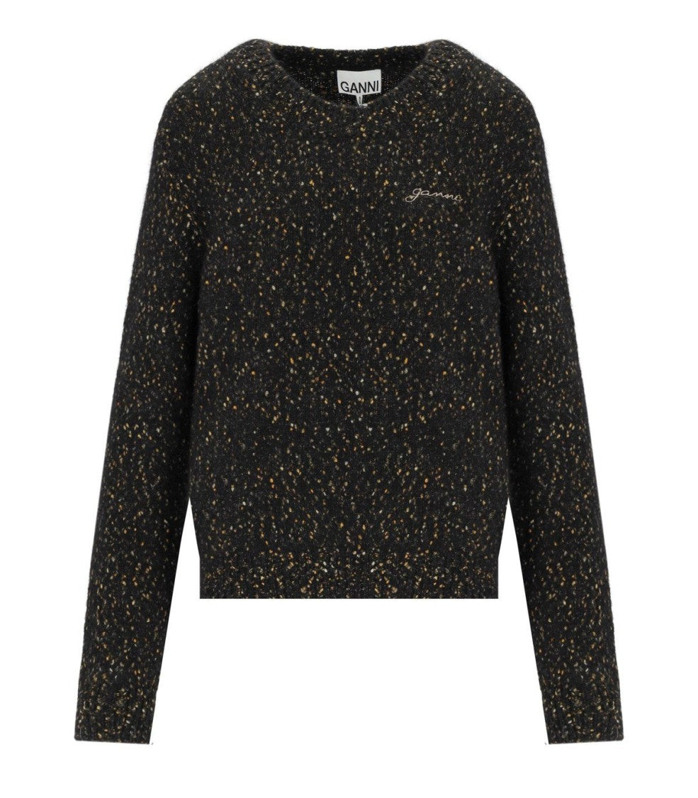 Ganni Melange Black Crewneck Jumper