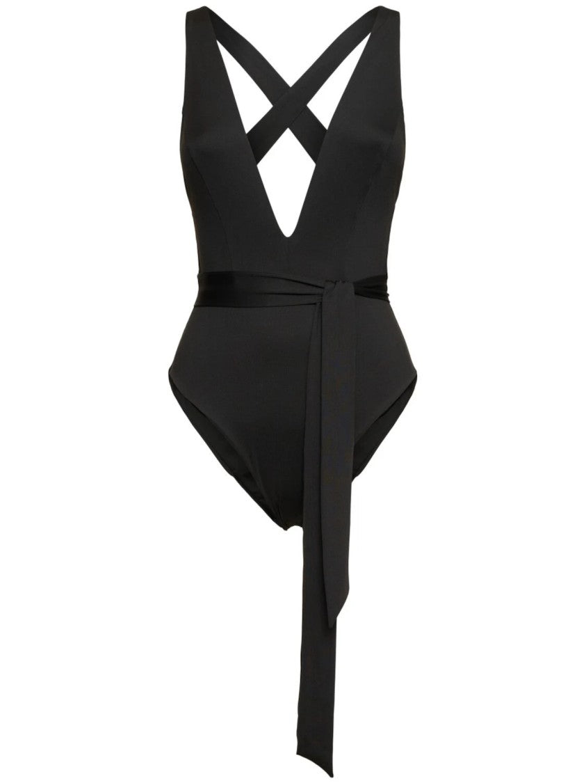 Max Mara One-Piece Black Swimsuit With Deep V Neckline