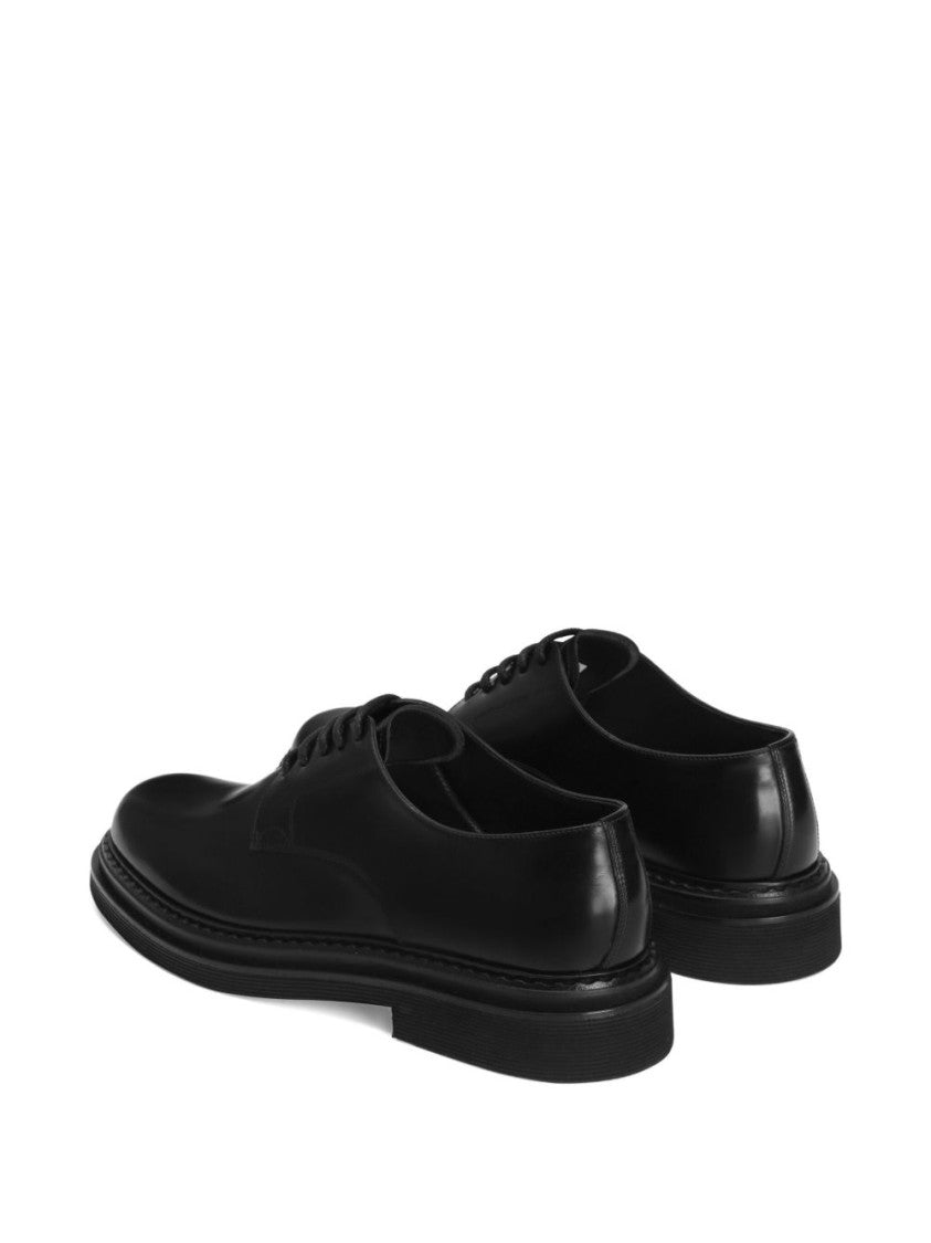 Dolce & Gabbana Lace-Up Black Vitello Leather Flat Shoes