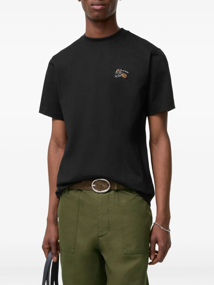 Burberry Black Cotton Check Logo T-Shirt