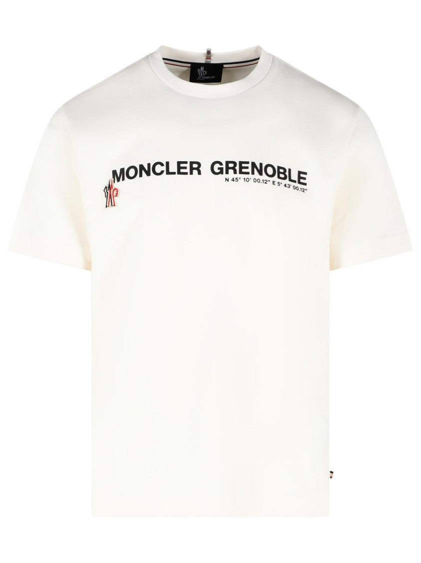 Moncler Grenoble Ivory White Stretch Cotton T-Shirt