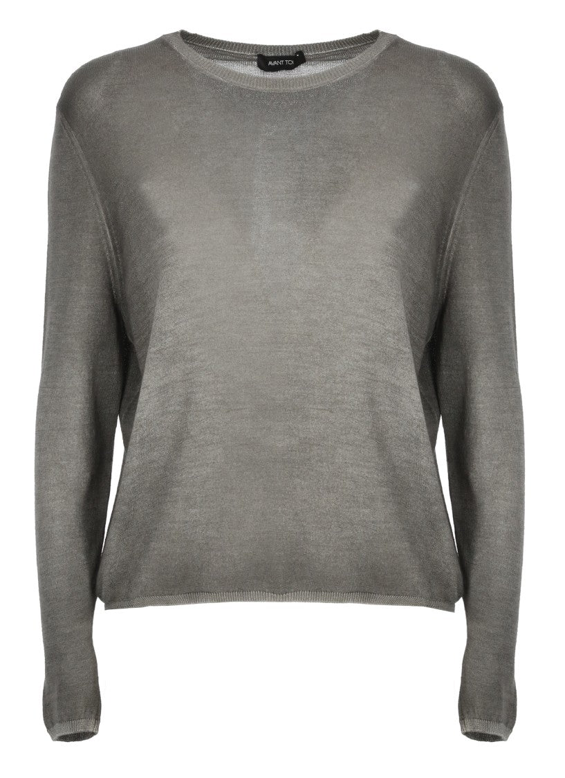 Avant Toi Grey Ribbed Trims Cashmere-Silk Sweater