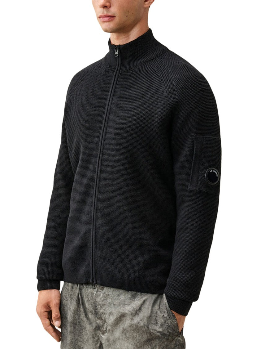 C.P. Company Waffle Knit Cotton Zip Lens Cardigan