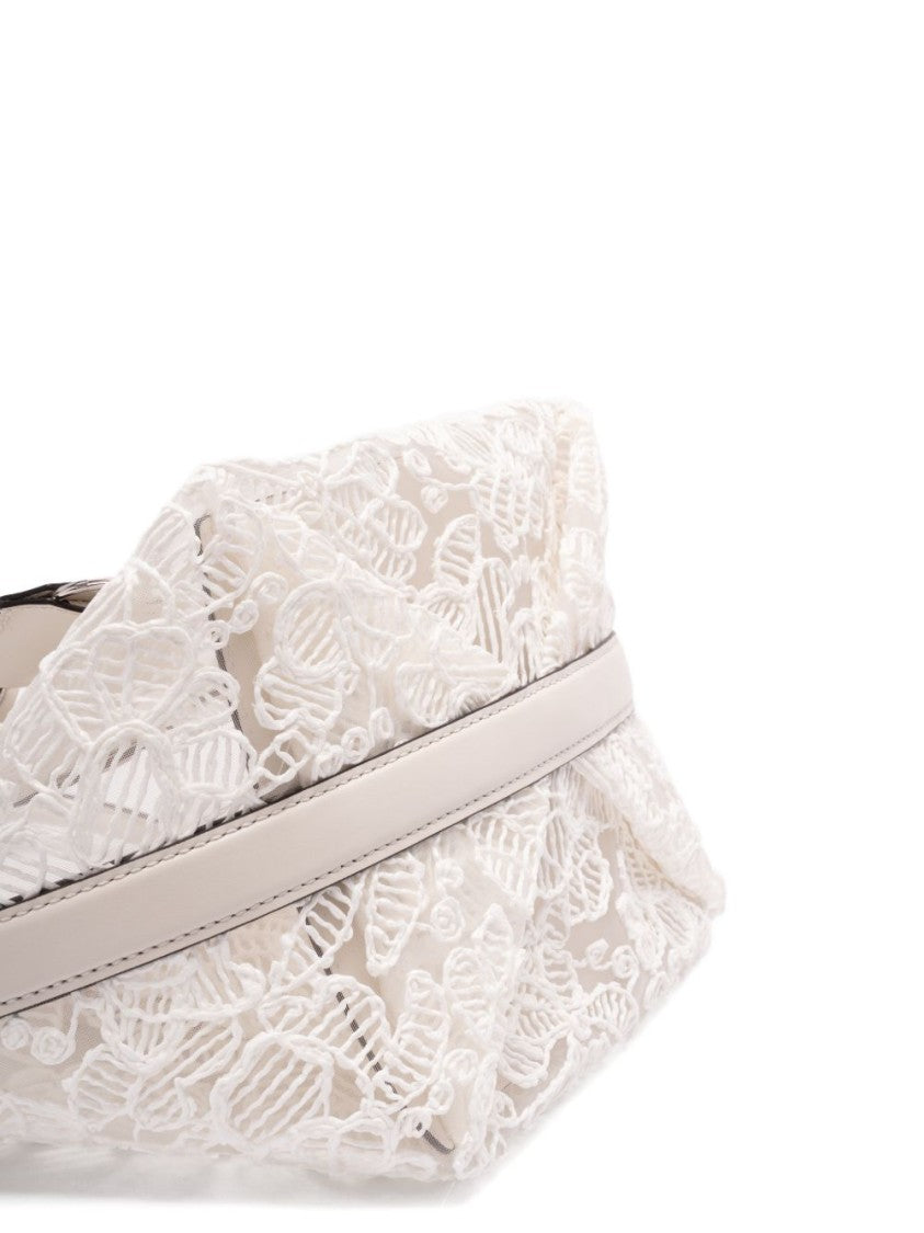 Ermanno Scervino Spacious White Shopper Bag With Lace Overlay And Leather Accents