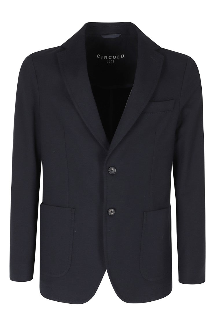 Circolo 1901 Blue Single-Breasted Fleece Cotton-Blend Blazer