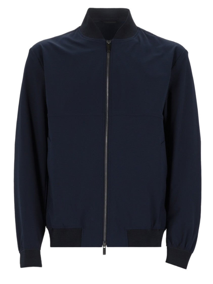Boss Minimalistic Blue Bomber Jacket With Ribbed Details