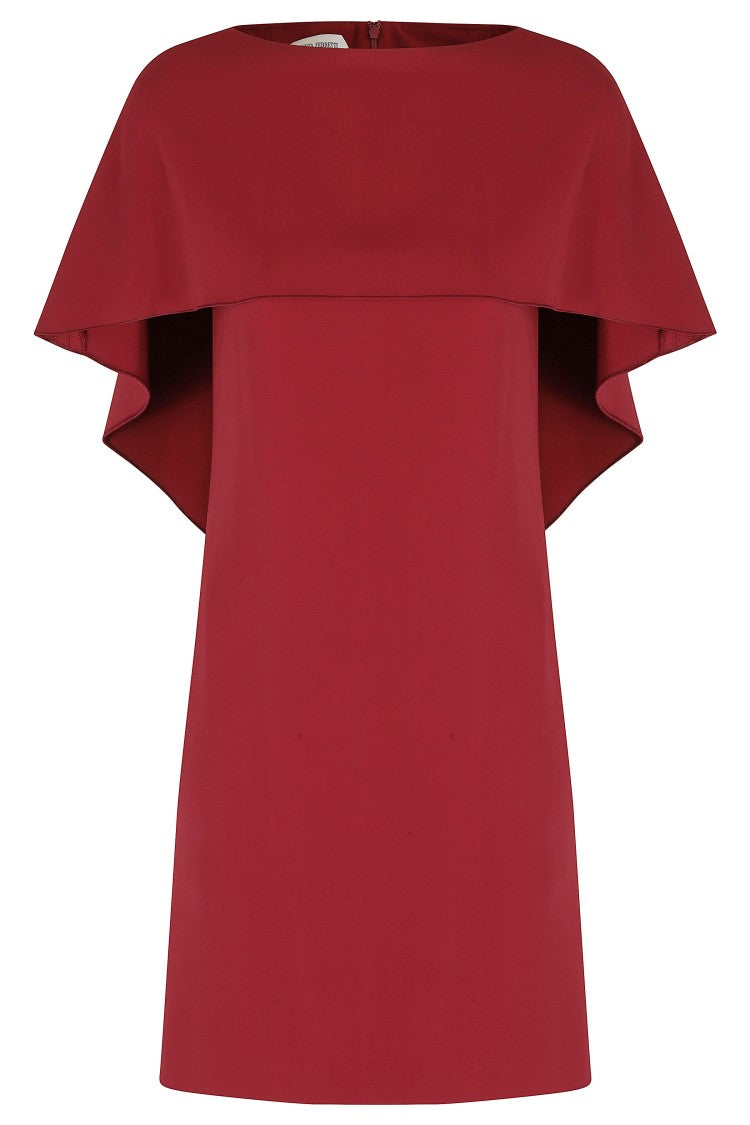 Alberta Ferretti Red Cady Stretch Cape Overlay Viscose Mini Dress