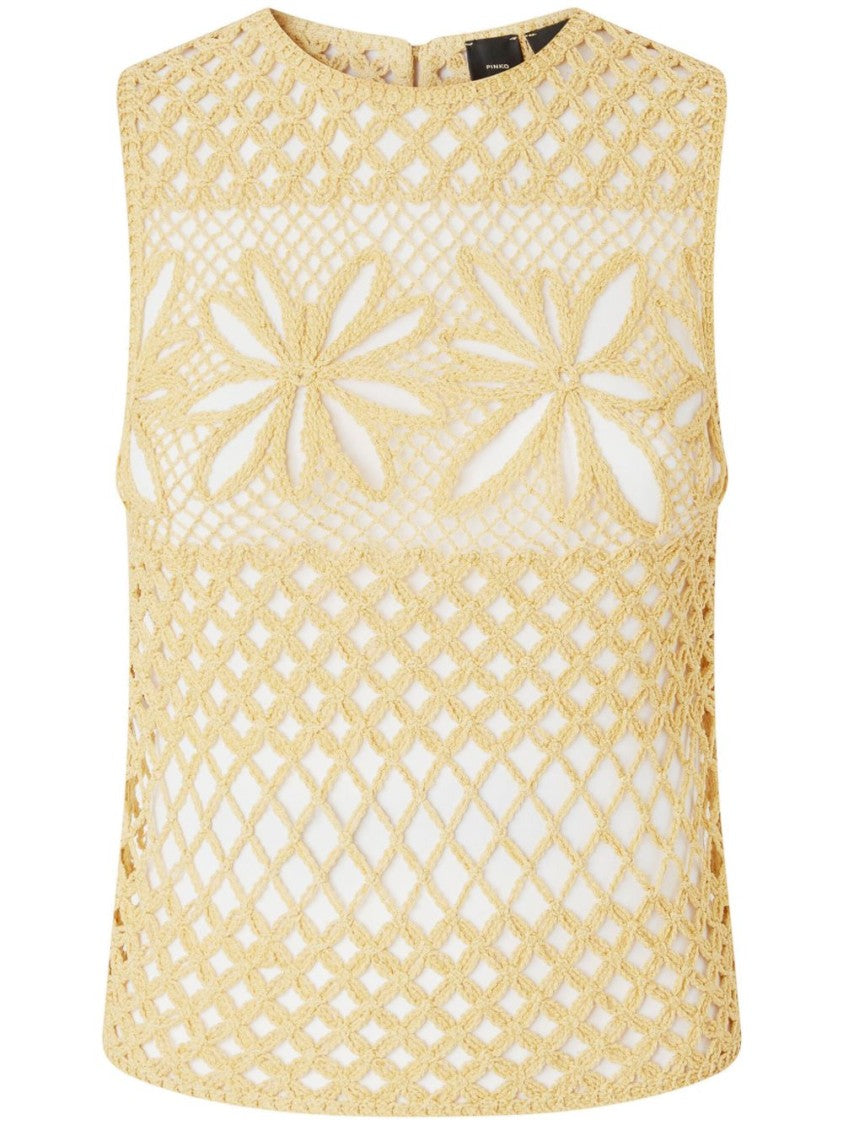 Pinko Delicate Crochet Top With Floral Motifs
