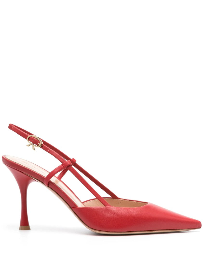 Gianvito Rossi Pointed Toe Vitello Leather Mid-Heel Slingbacks
