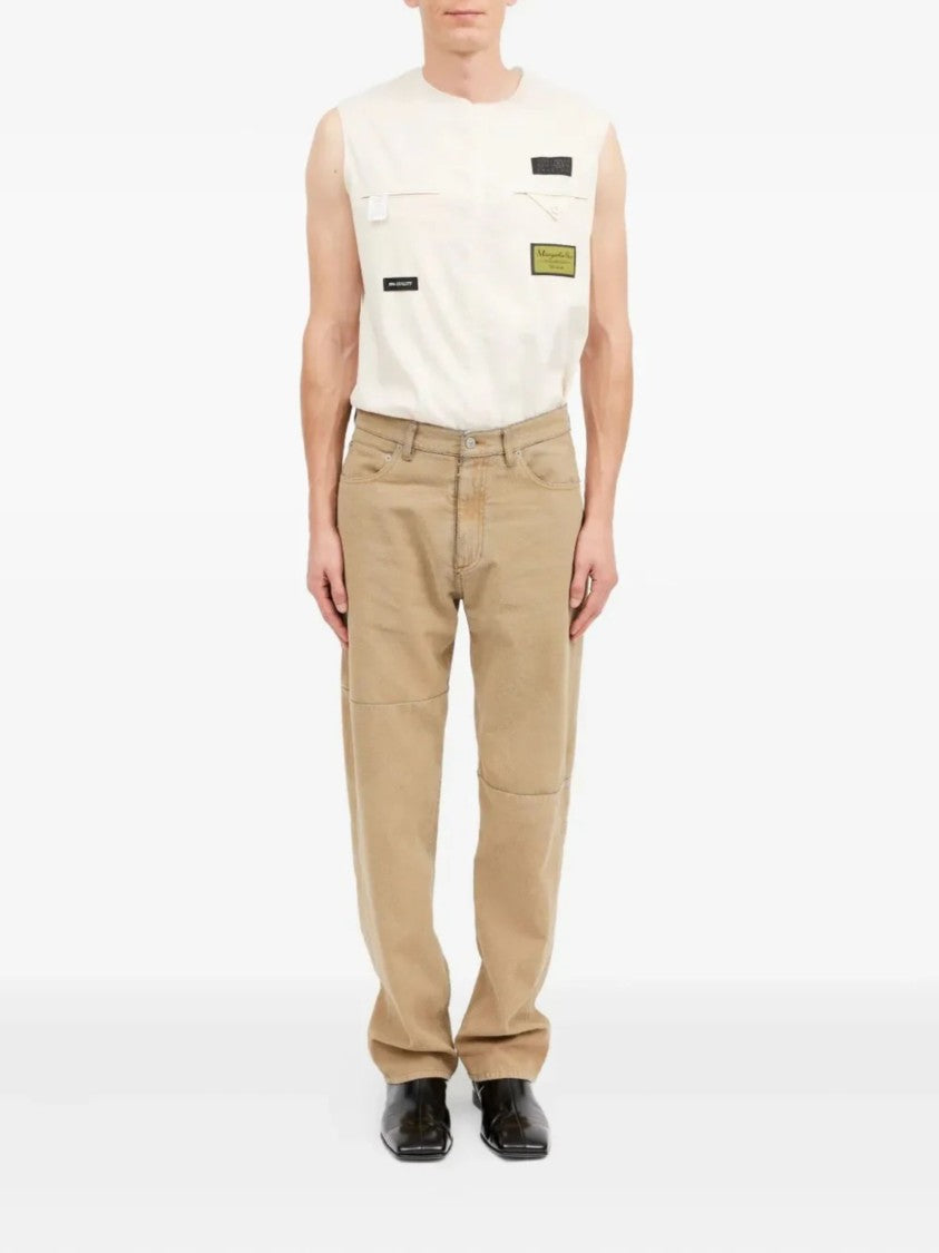 Mm6 By Maison Margiela Beige Knee Stitching Cotton Jeans