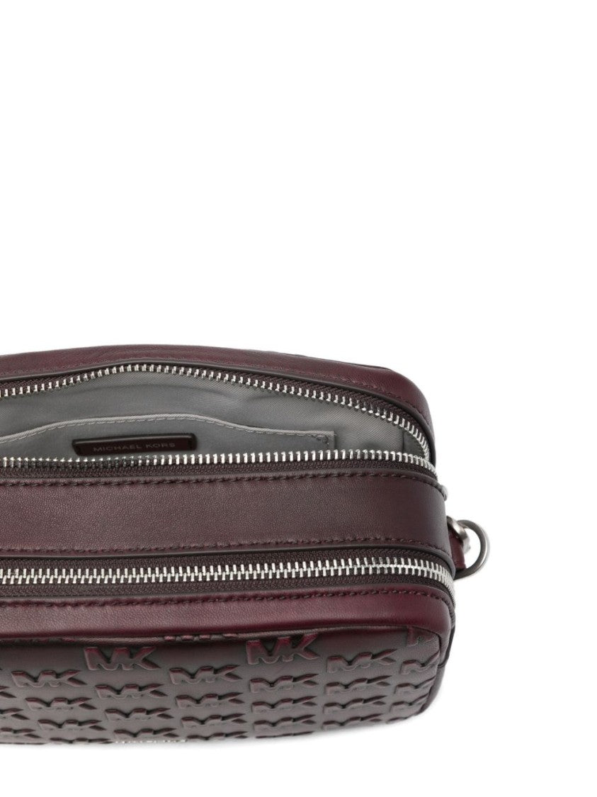 Michael Kors Burgundy Logo-Embossed Lamb Leather Shoulder Bag