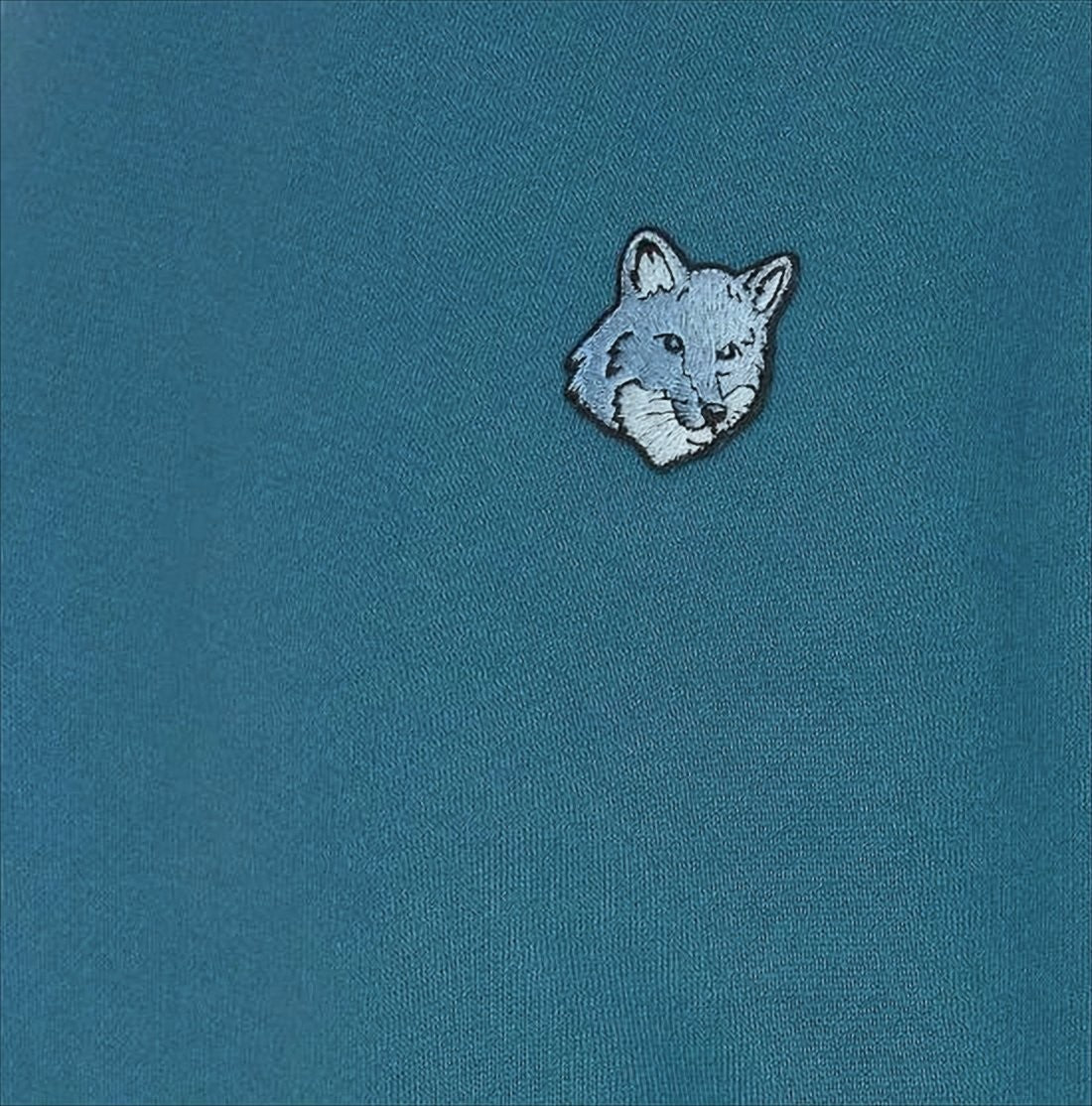 Maison Kitsuné Solid Teal Blue Long-Sleeve Crewneck Sweatshirt With Embroidered Fox Logo