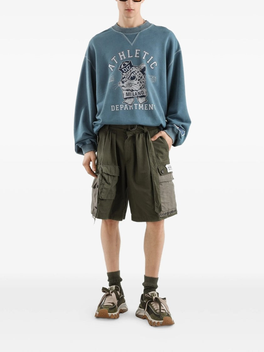 Dolce & Gabbana Washed Blue Relaxed Fit Leopard Sweatshirt