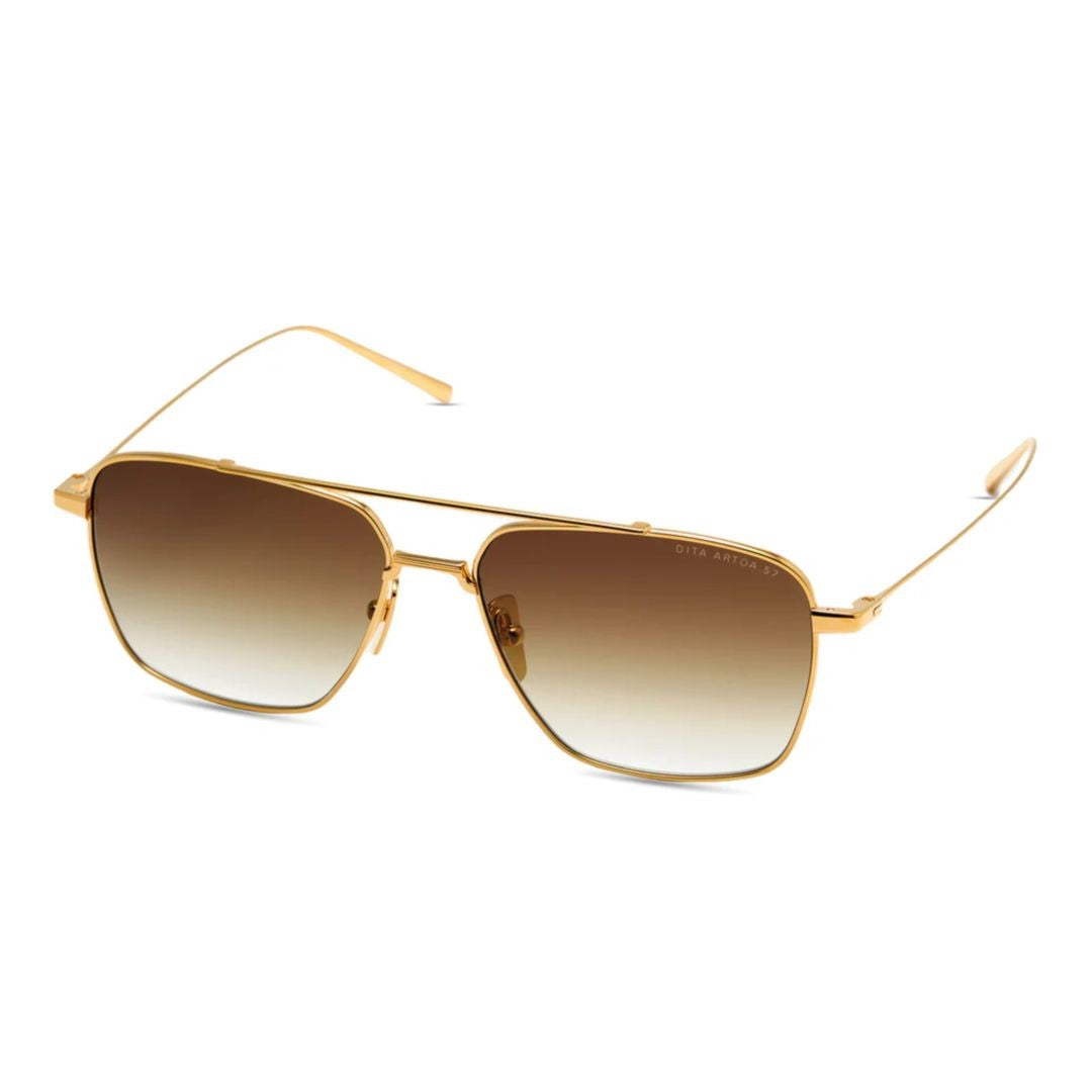 Dita Artoa.57 Rectangular Gradient Brown Tint Sunglasses With Gold-Tone Metal Frame
