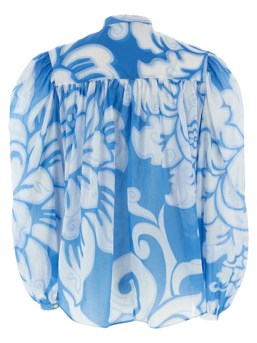 Etro Comfort Fit Floral Print Cotton Shirt With Mandarin Collar