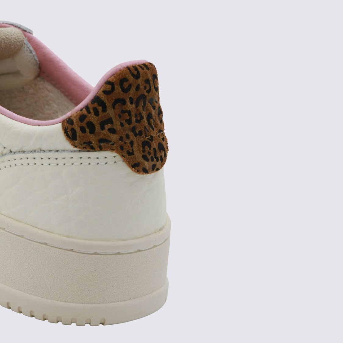 Autry Off-White Leather Low-Top Sneakers With Leopard Print Accent