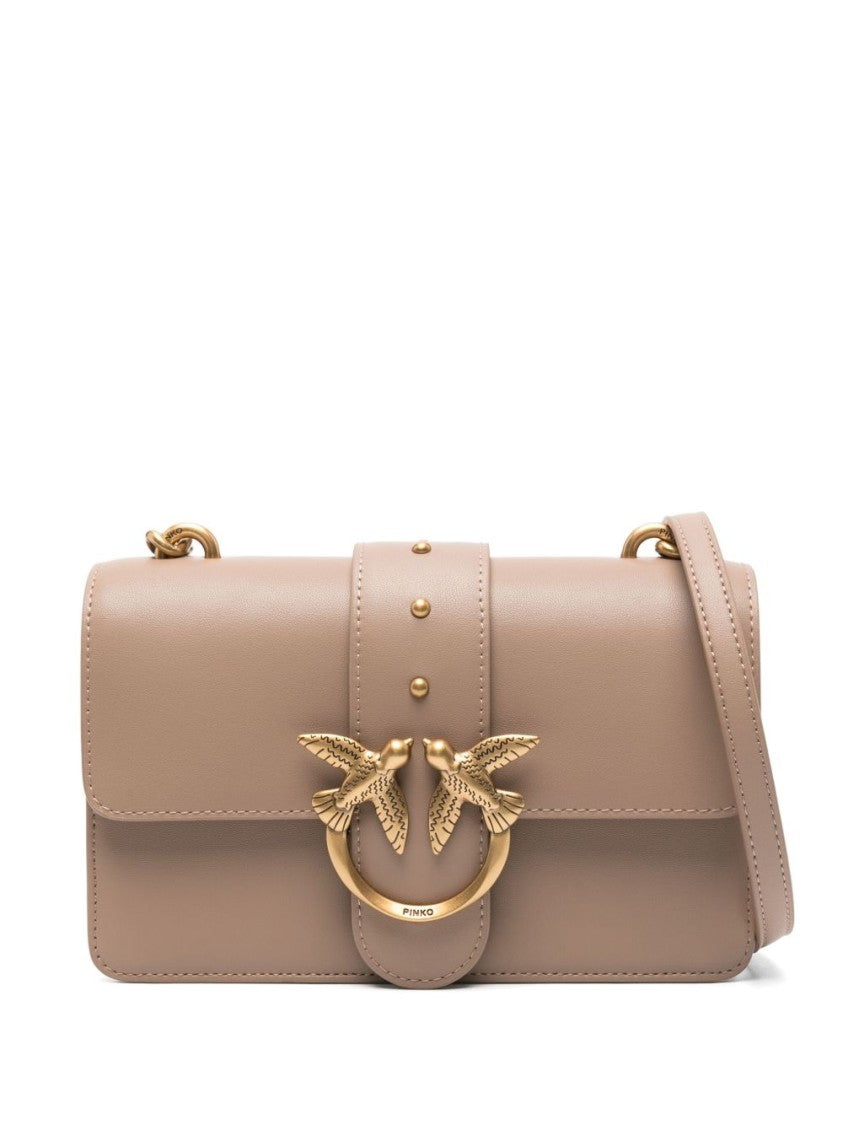 Pinko Beige Leather Shoulder Bag With Logo Buckle