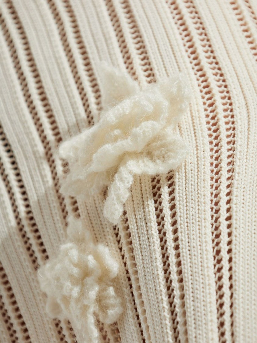 Casablanca Knee-Length Ribbed Skirt With Floral Appliqués And Side Slit