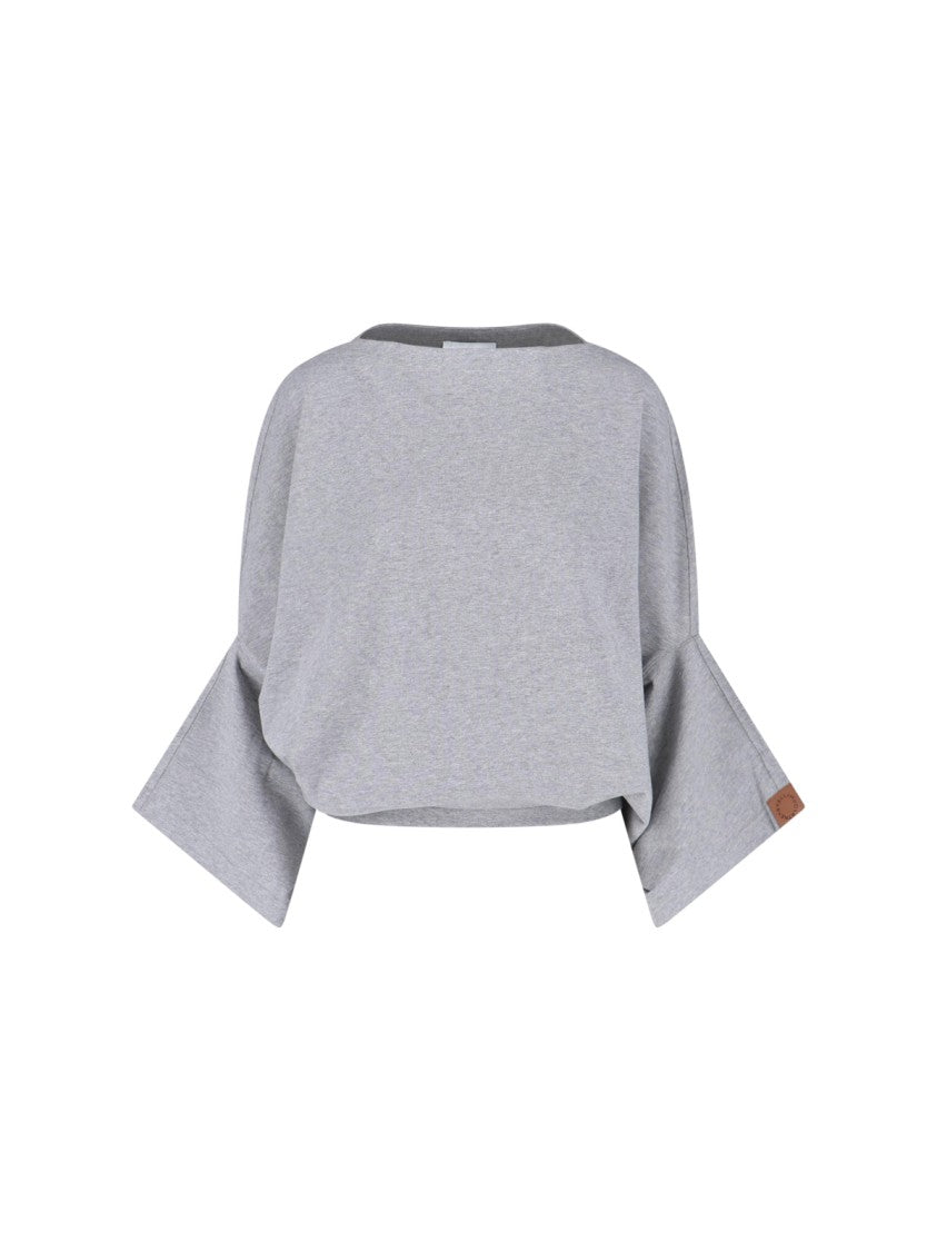 Stella Mccartney Grey Cropped Wide Sleeve Logo Sweatshirt