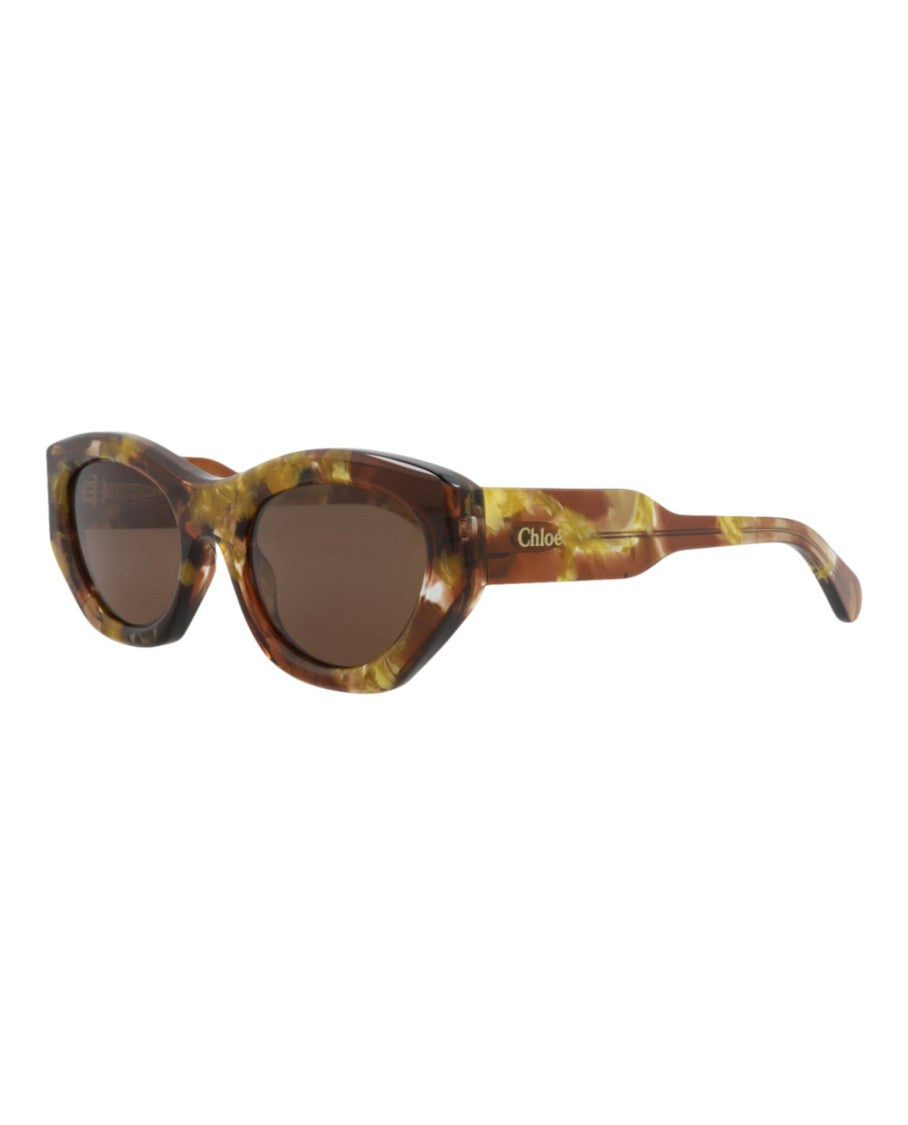 Chloé Cat Eye Recycled Acetate Sunglasses With Marbled Finish