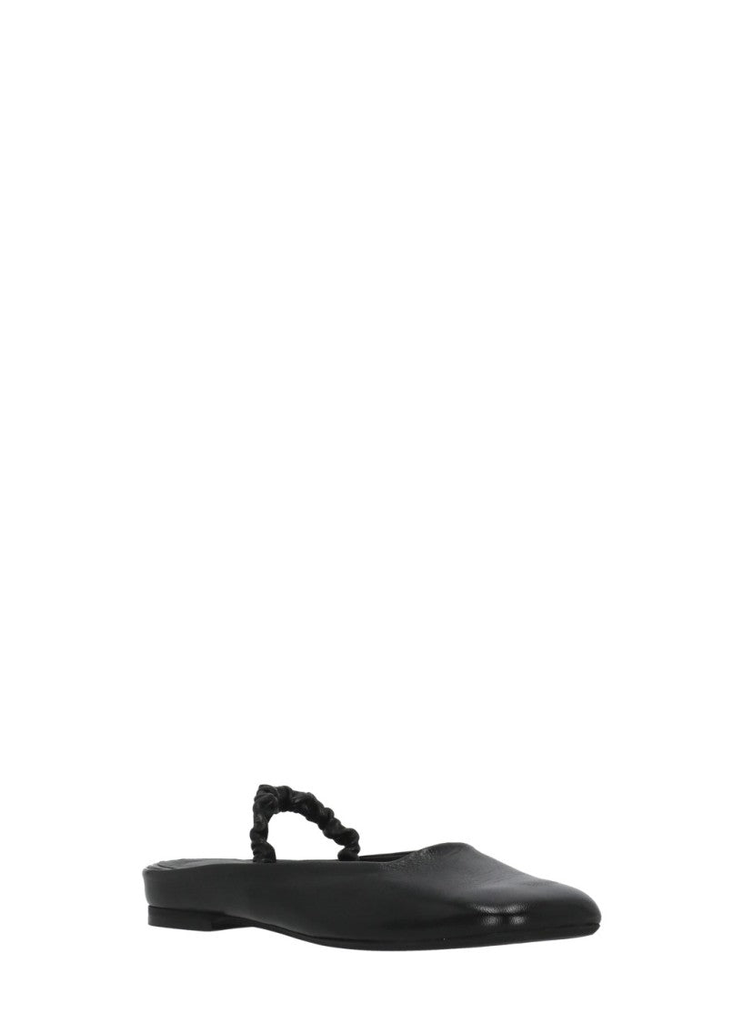 Poeve Black Squared Toe Elastic Slingback Mules