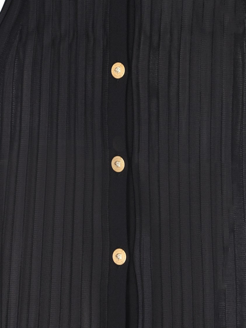 Versace Black Stretch Viscose Midi Pleated Dress – Black