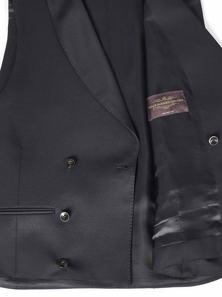 Franzese Collection Double-Breasted Waistcoat In Black Vitale Barberis Canonico Fabric