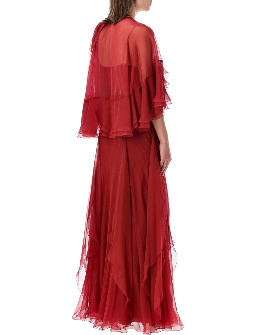 Alberta Ferretti Silk Chiffon Layered Maxi Dress