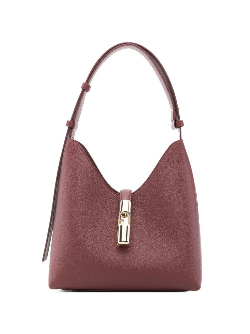 Furla Burgundy Leather Gold Clasp Structured Top-Handle Bag