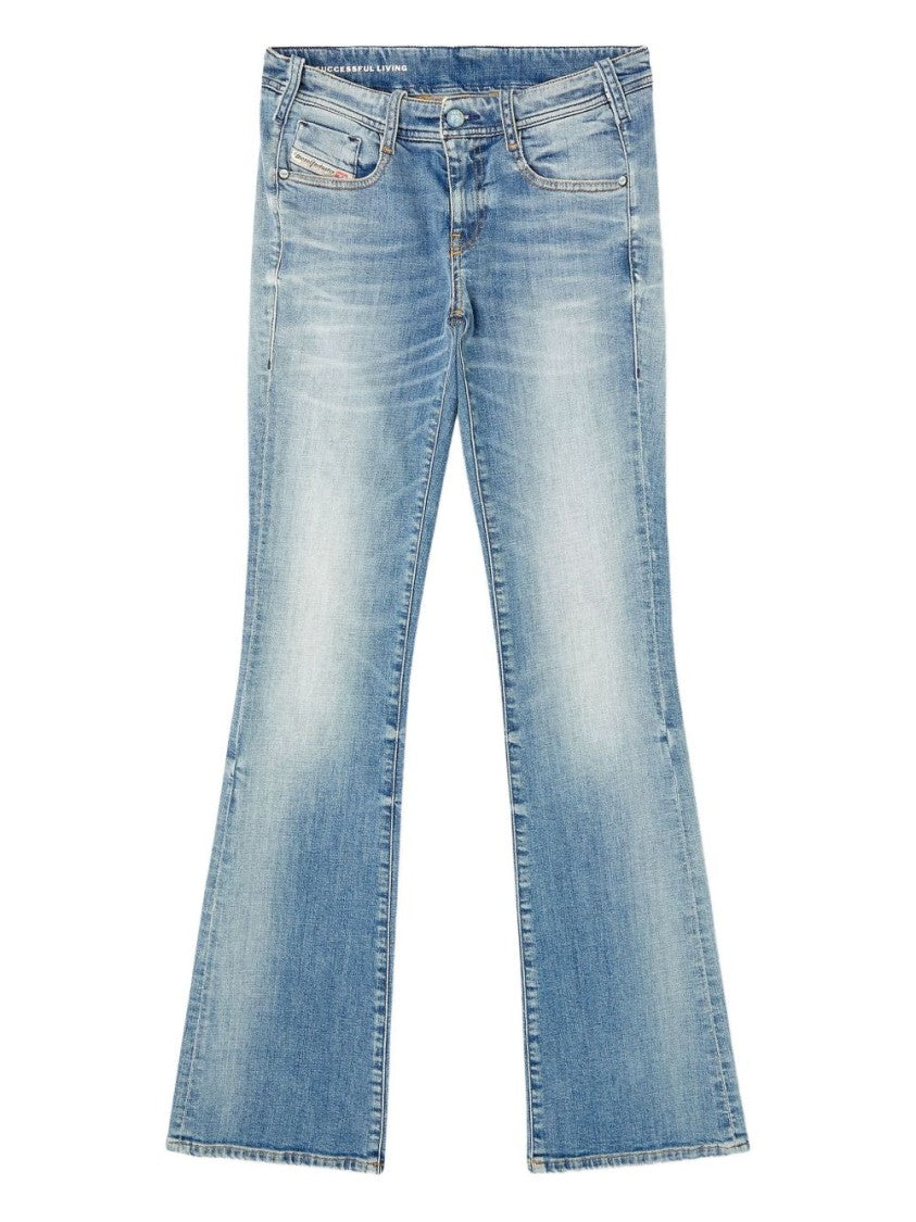 Diesel Flared Blue Denim Jeans With Mid-Rise Waist