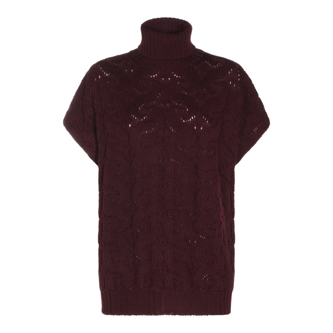 Etro Burgundy Cable Knit Poncho Sweater With Ribbed Turtleneck