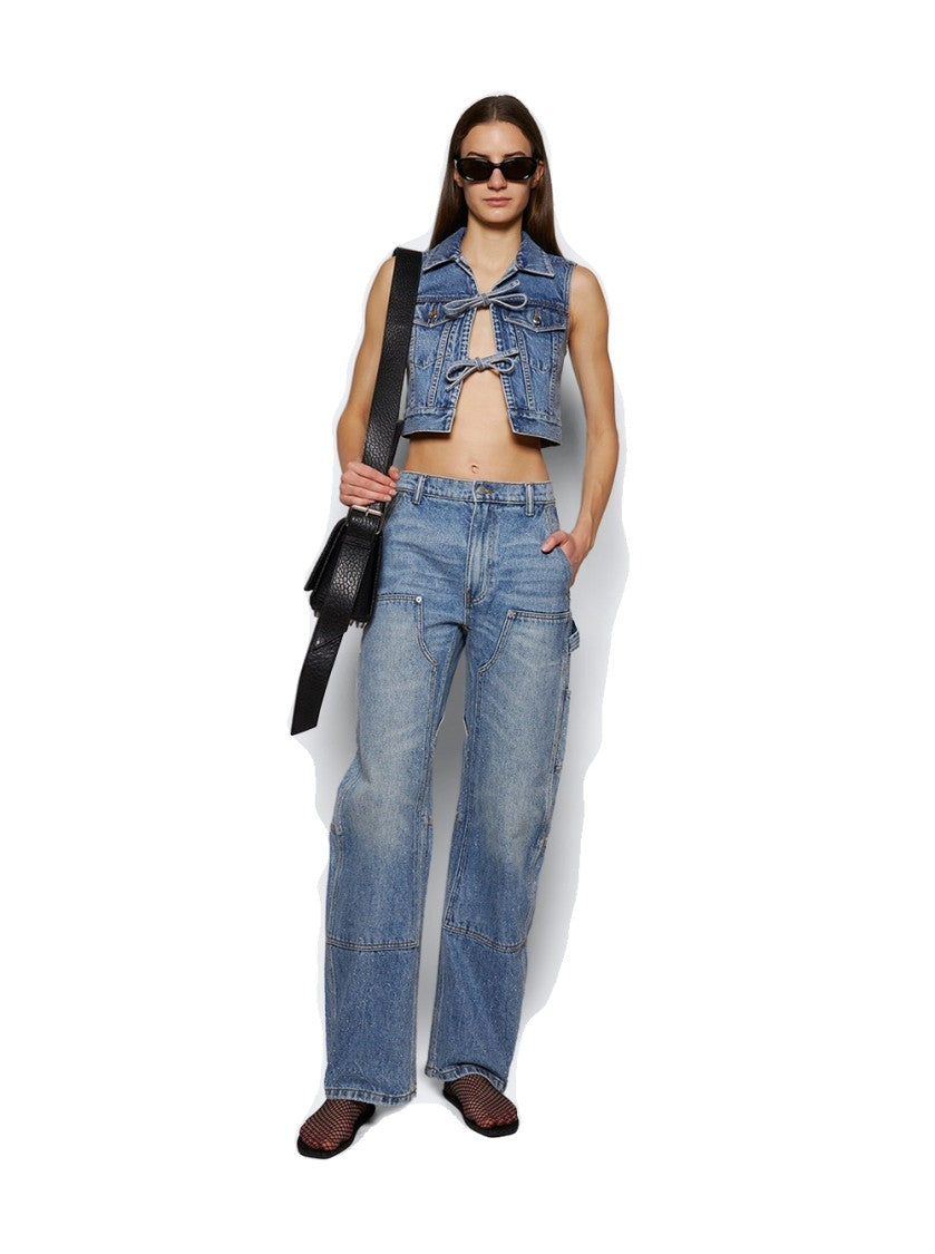 Alexander Wang High Waisted Bowed Carpenter Pant Classic Worn Indigo