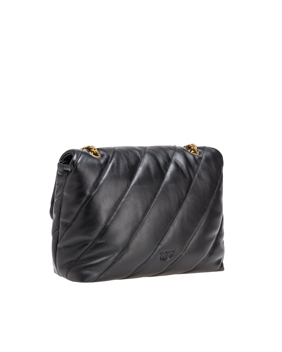 Pinko Black/Antique Gold Love Bag Puff Large Shoulder Bag