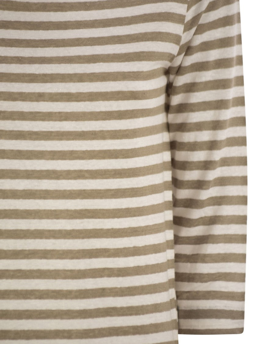Majestic Striped Linen Boat Neck T-Shirt