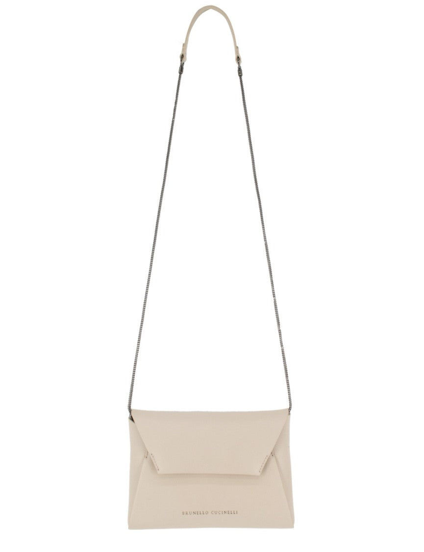 Brunello Cucinelli Ivory Leather Bag With Removable Shoulder Strap