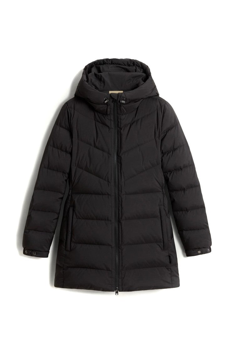 Woolrich Black Quilted Drawstring Hooded Polyester Down Coat