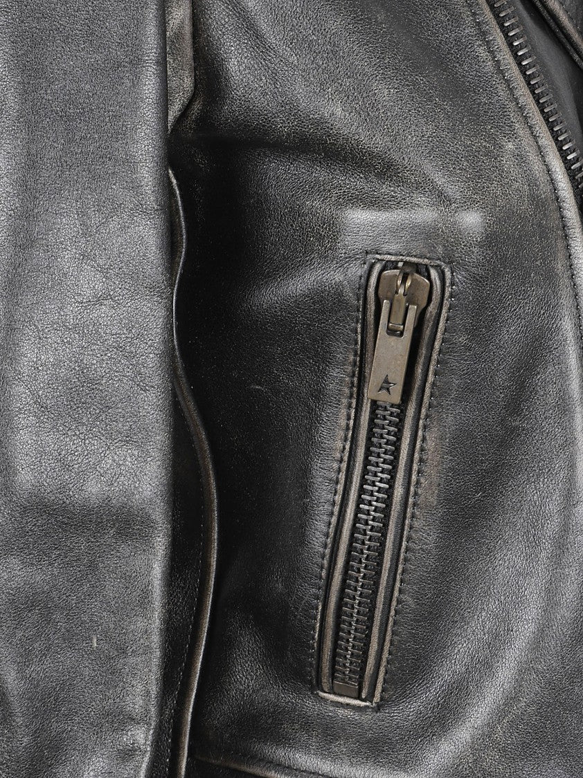 Golden Goose Distressed Black Leather Biker Jacket