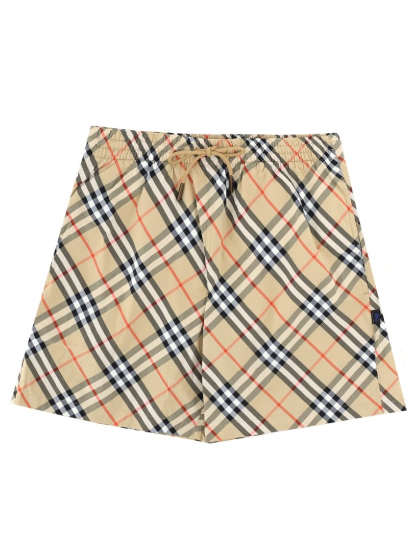 Burberry Beige Check Pattern Drawstring Swim Shorts