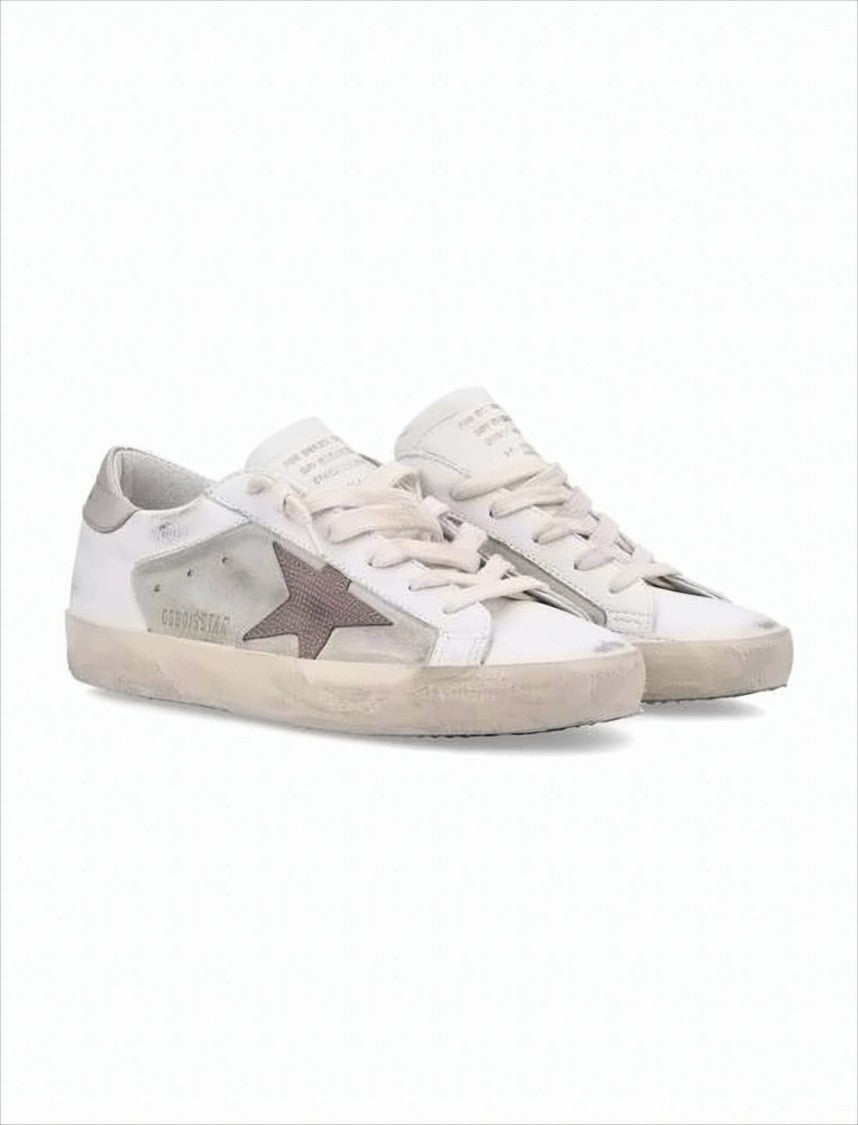 Golden Goose Distressed White Leather Low-Top Sneakers With Grey Suede Star