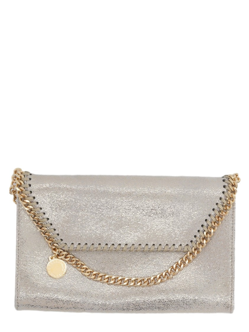 Stella Mccartney Mini Metallic Clutch With Whipstitched Edges And Chain Strap