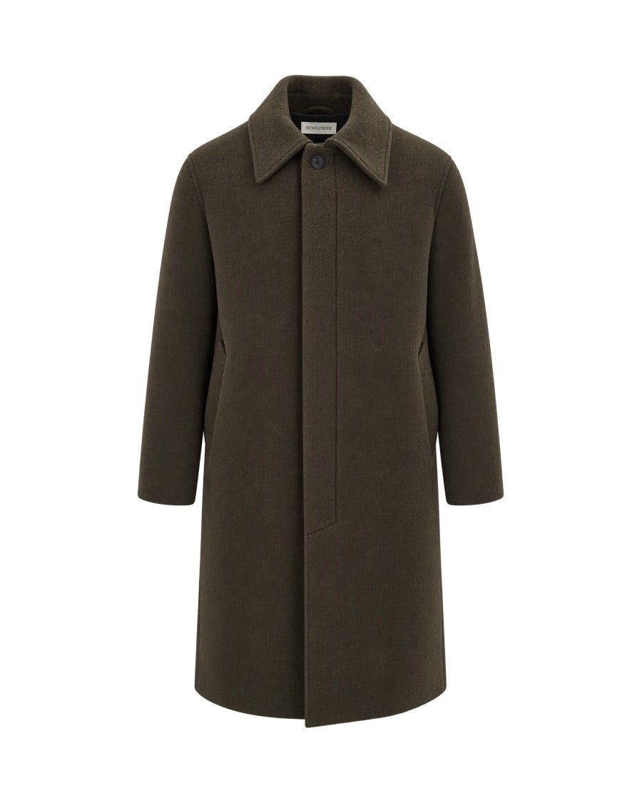 Sunflower Green Moss Single-Breasted Brushed Wool Coat