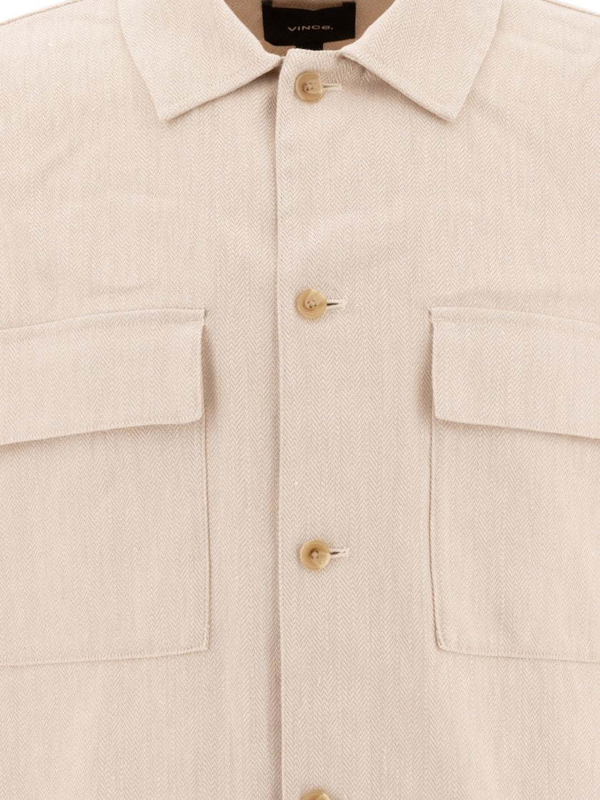 Vince Beige Linen Overshirt With Classic Collar