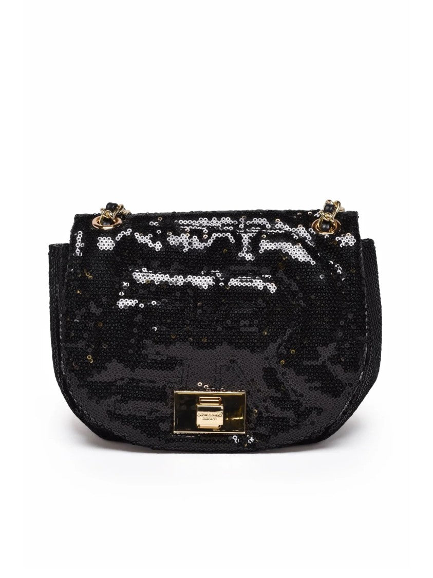 Ermanno Firenze Rachele Shoulder Bag With Black Sequins And Interlocking Closure