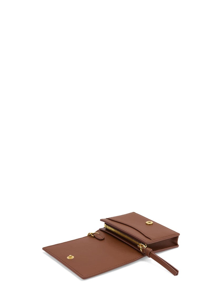 Ganni Embossed Logo Gold Charm Brown Leather Wallet