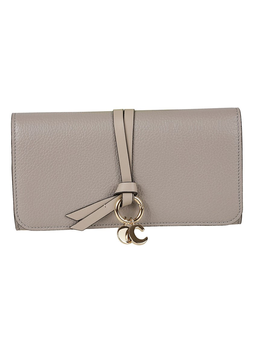 Chloé Textured Leather Wallet With Gold-Tone Strap And Charm