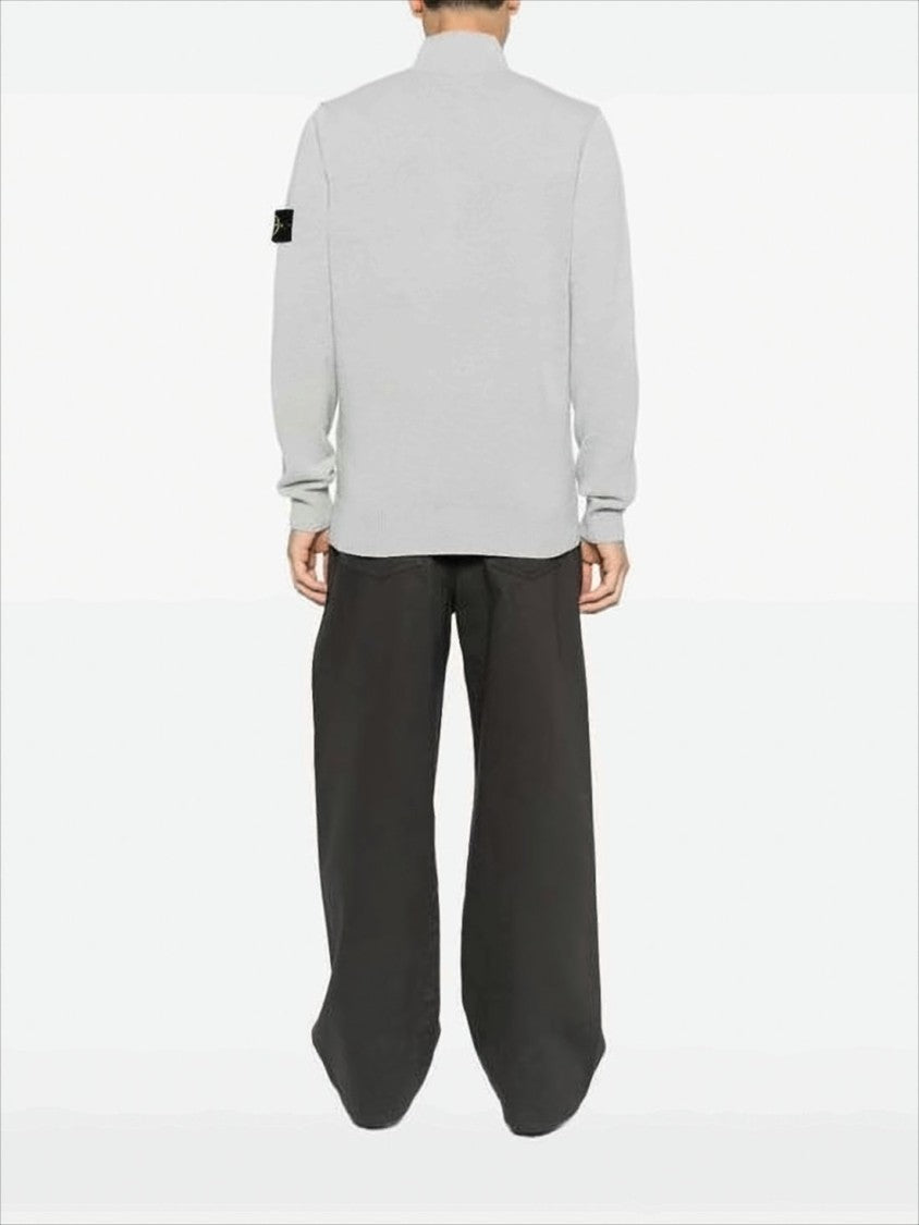 Stone Island Knitted Turtleneck Sweater With Ribbed Texture And Buttoned Placket