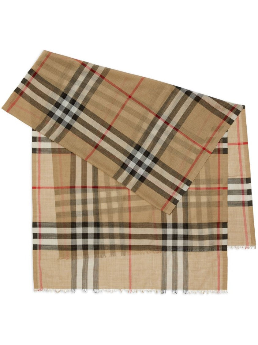 Burberry Check Print Scarf In Beige Plaid