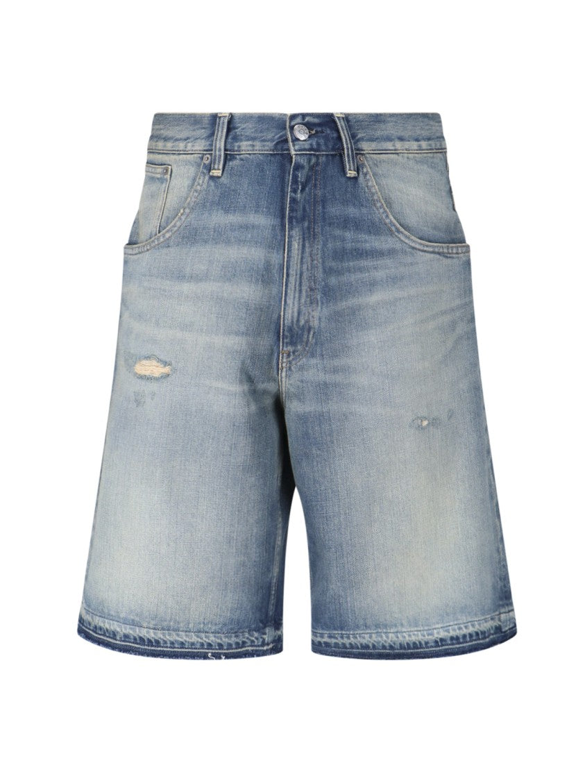 Sunflower Blue Super Wide Distressed Denim Shorts